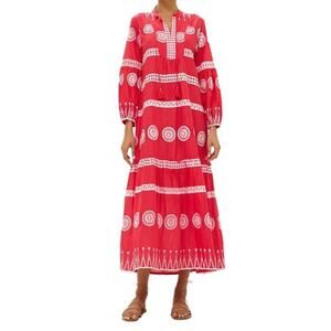 Oliphant Soleil Kaftan Embroidered Tiered Resort Long Sleeve Cuff Maxi Dress S